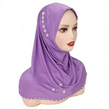 1pc Women's Full Coverage Pearl Hijab - Dusty Purple - View 1
