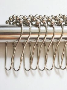 12pcs/set Polished Nickel Shower Curtain Rings, Decorative Rustproof Stainless Steel Shower Curtain Hooks, For Bathroom Shower Rod - Silver - View 2