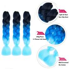 Cabello trenzado azul degradado, 1 pieza, extensiones de cabello trenzado sintético degradado, cabello trenzado afro de 24 pulgadas para mujer, cabello trenzado de 3 tonos para trenzar, 100g