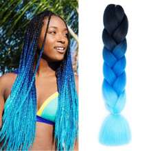 Cabello trenzado azul degradado, 1 pieza, extensiones de cabello trenzado sintético degradado, cabello trenzado afro de 24 pulgadas para mujer, cabello trenzado de 3 tonos para trenzar, 100g