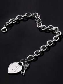 1pc Fashionable Heart Shaped Key & 26 English Letters Charm Bracelet, Chain Type