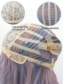 22英寸玫瑰粉紫色合成纖維防熱假髮,直髮和瀏海假髮,價格實惠的時尚女性假髮,日常使用初學者友好