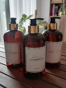 Bộ 3 bình đựng sữa tắm, dầu gội, dầu xả, sữa tắm và xà phòng trong suốt, có thể bơm lại, màu hổ phách, trang trí nhà cửa mùa thu, trang trí cho mùa tựu trường. - màu nâu - Xem 6