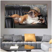 1pc Canvas Printed Picture Painting Animal Poster Dog Smoking Cigar & Drinking Champagne, Frameless Home Living Room Decoration - Multicolor - View 5