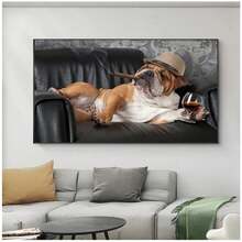 1pc Canvas Printed Picture Painting Animal Poster Dog Smoking Cigar & Drinking Champagne, Frameless Home Living Room Decoration - Multicolor - View 4