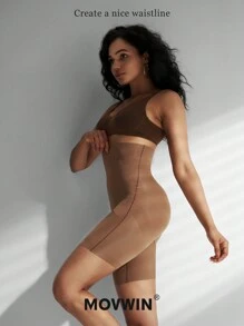 1 pièce Pantalon gainant taille haute à croisillons, legging amincissant, short de sous-vêtement, culotte, gaine taille pour femmes - Tabac - Voir 12