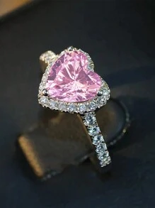 1Pc Girls Cubic Zirconia Heart Rings For Children For Birthday Gifts