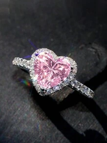 1Pc Girls Cubic Zirconia Heart Rings For Children For Birthday Gifts