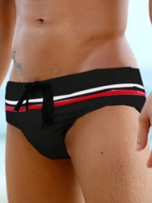 Color Block Pressed Bar Men's Triangle Brief - Black - View 1