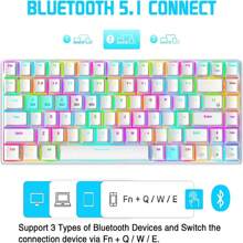 Wireless Gaming Keyboard Mechanical Blue LED Backlit Bluetooth 5.0/Wireless 2.4G/Wired 84 Keys Mini Keyboard With Rechargeable 3000mAh Battery Brown Switches Type-C USB Receiver For Windows Gaming PC - White Red - View 3
