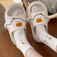 女士夏季卡通鸭子主题家居拖鞋，休闲风格，情侣浴室防滑白色 PVC 沙滩拖鞋 - 白色 - 查看 2