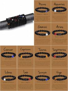 1 件簡約時尚 8 毫米黑瑪瑙串珠十二生肖手鍊 - 彩色 - 查看 1