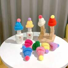 1set 10pcs Mix Color Candy Cane Hat & Mini Knit Hat & Fingerless Gloves & Doll Decorations, Diy Colored Knitted Hat For Christmas - Multicolor - View 2