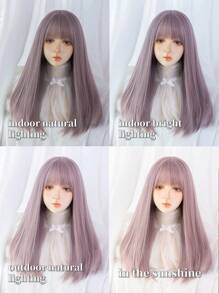 1 sợi tóc thẳng tổng hợp chịu nhiệt màu hoa cà Bộ tóc giả dài, dài 24 inch, làm từ sợi, thích hợp để sử dụng hàng ngày, sợi tóc tự nhiên và chân thực. - Bụi hồng - Xem 5