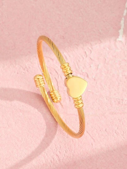 1pc 18K Gold-Plated Heart Bangle For Kids Girls Adjustable Open Bangle For Friend Birthday Gift For Daily Life