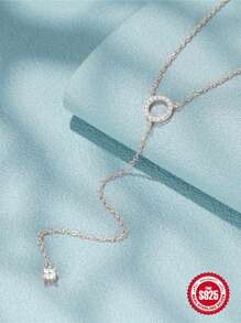 1pc S925 Sterling Silver Y-Shaped Diamond Necklace, Women's Birthday Gift Jewelry - Silver - View 8