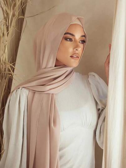 1pc Solid Color Beach Chiffon Scarf For Women, Hijab, Casual Headwrap, Sun Protection Shawl, Suitable For Daily Use