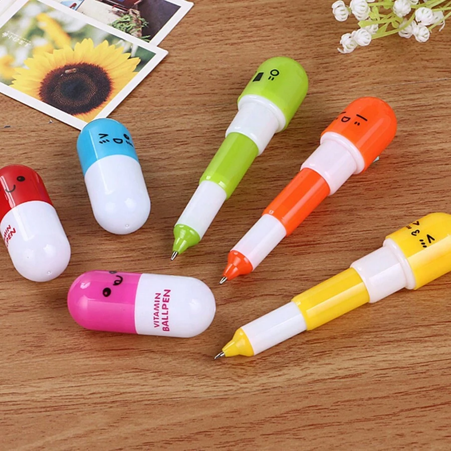 Bolígrafo Rojo Con Diseño De Píldora De Dibujos Animados, Papelería Creativa Y Extensible Para Estudiantes, 1 Ud. - Rojo - Ver 1