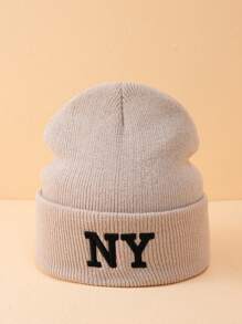 1piece Men's 3d Embroidery Knitted Hat With Ny Lettering, Suitable For Fall And Winter Outfits Casual - Beige - View 2