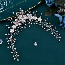 1入組多彩寶石和鑽石和合金花晶髻,適用於婚紗