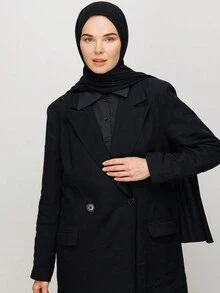 1件女子足球運動衫萊卡材質經典奢華皮膚友好柔軟日常基本足球上衣,附帶頭巾,休閒式 - 黑色 - 查看 2