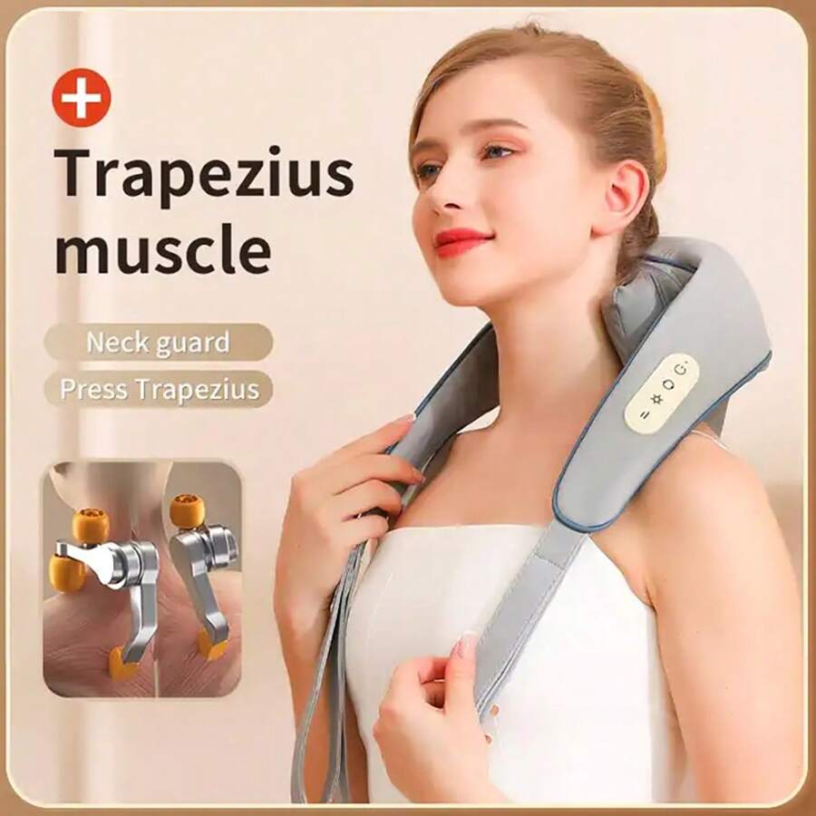 1 Khăn choàng massage mini không dây màu xám đậm cho vai, cổ và lưng có chức năng nhào, nâng, sưởi ấm, thích hợp cho gia đình/văn phòng/du lịch - Màu xám đen - Xem 1