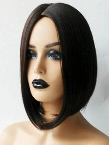 Short Bob Wig Straight Center Part Synthetic Hair - Brown - View 4
