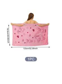 1pc Cartoon Rabbit Print Sleeveless Bathrobe, Soft, Absorbent, Thick, Edged Spa Bath Towel For Shower And Gym Home Bathroom Decor - View 4