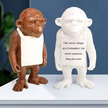 1 Stück weiße Gorilla Skulptur, kreativer Dekoartikel mit Banksy Affe Stimmungskarte für Schreibtisch, Büro, personalisierte Geschenkidee