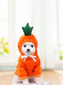 1pc Carrot/juicy Fruit Print Sweatshirt Fleece Clothes For Small-medium Dogs And Cats, Autumn & Winter Clothes - Burnt Orange - View 1