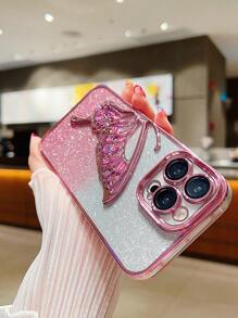 1 件高品质电镀渐变闪光珠翼设计防震手机壳带镜头膜，适用于 Apple 16 系列、17/17 Pro/17 Pro Max 防水防摔防刮 - 粉色 - 查看 3