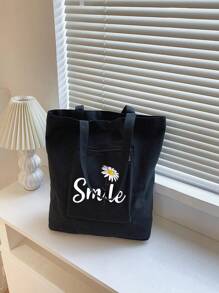 Letter Pattern Printing Large Capacity Summer Shopping Bag, Printed Casual Tote Bag, Reusable Fashion Backpack, Multifunctional Handbag,Canvas Shopping Bag,Women's Letter Print Tote Bag, Canvas Shoulder Bag, Large Capacity Shopping Bag,Simple Pattern Canvas Bag, Portable Shopping Bag, Lightweight Multifunctional Shoulder Bag