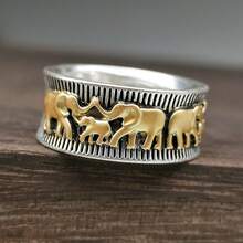Anillo De Elefante De Dos Tonos A La Moda Y Vintage - Plata antigua - Ver 2