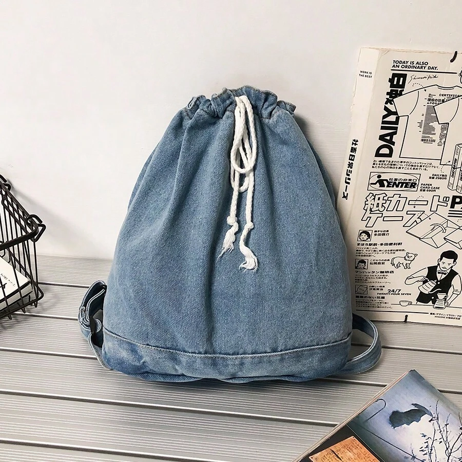 1 pieza con diseño de cordón, mochila deportiva simple de mezclilla, mochila informal, bolso escolar para ir al trabajo, mochilas ligeras para llevar para hombres, estudiantes universitarios, bolso minimalista de negocios - Celeste - Ver 1