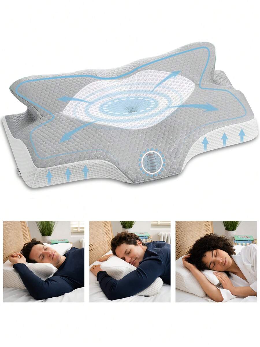 Elviros Cervical Memory Foam Pillow, Contour Pillows for Neck and Shoulder Pain, Ergonomic Orthopedic Sleeping Neck Contoured Support Pillow for Side Sleepers, Back and Stomach Sleepers - 淺灰色 - 查看 1