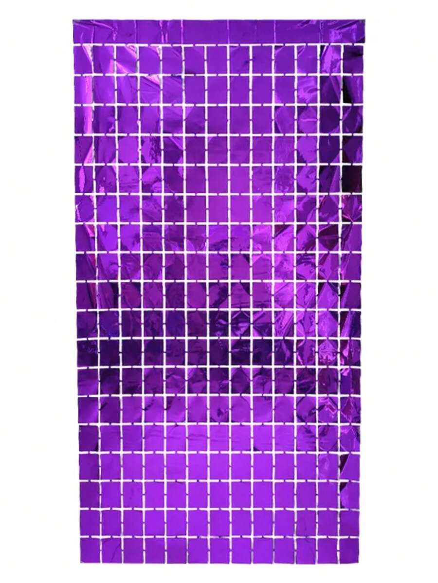 Pack Of 2 Metallic Square Curtains For Party (Choose Color) - Purple - View 1
