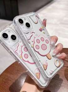 1pc Cat Paw Ice Cream Shaped Shockproof Silicone Case Compatible With Iphone 14