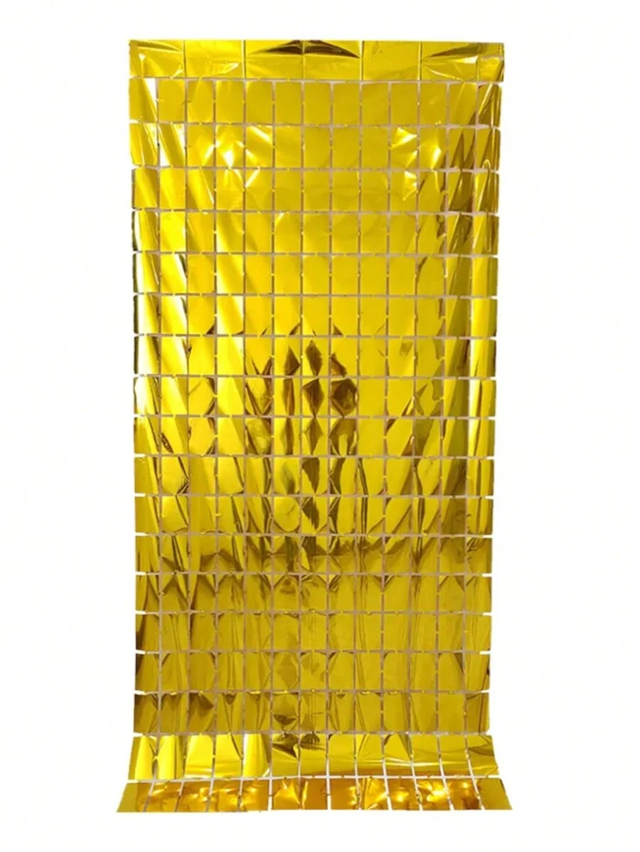 Pack Of 2 Metallic Square Curtains For Party (Choose Color) - Gold - View 1