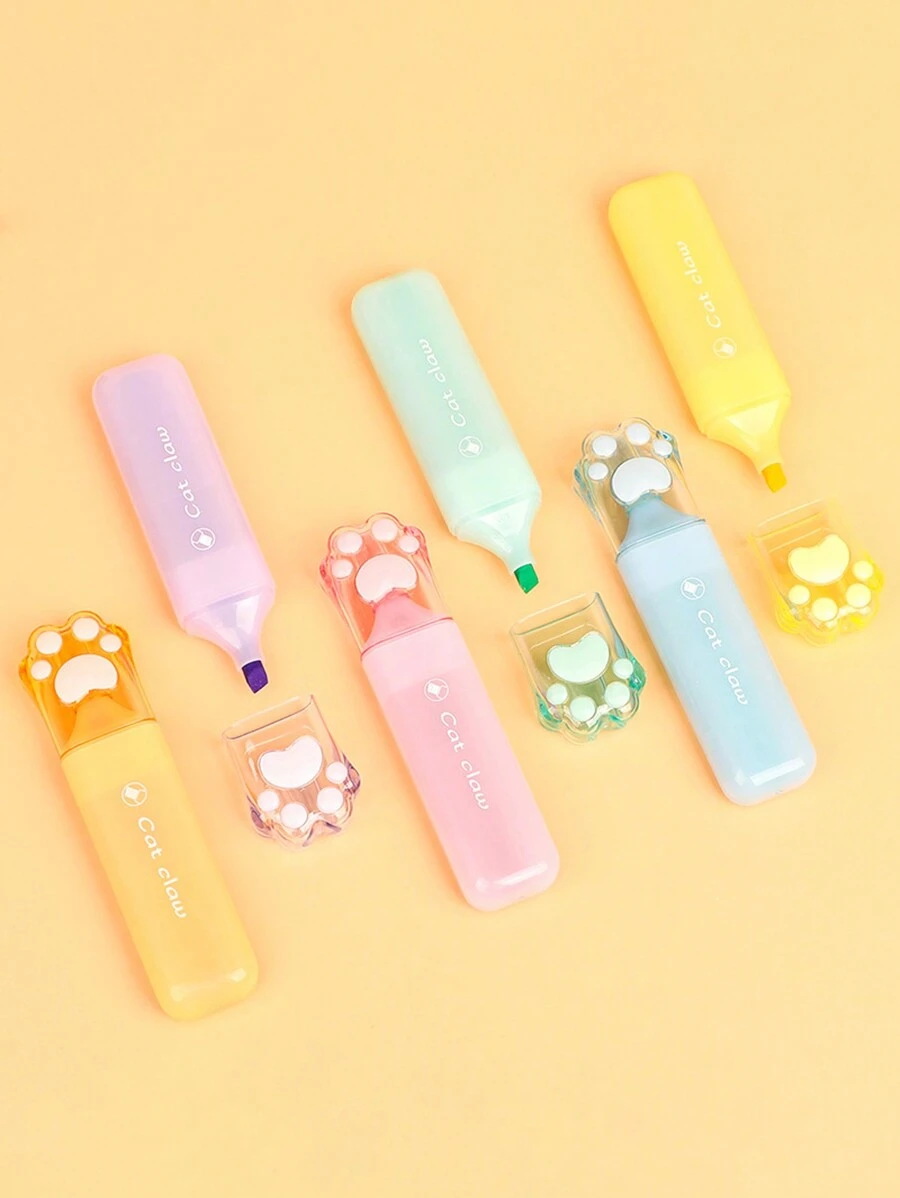 1 支猫爪荧光笔，学生可爱文具，软头荧光笔 - 彩色 - 查看 1
