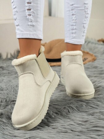 冬季時尚簡約百搭休閒街頭風內襯雪地靴舒適保暖女短靴