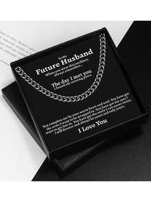 1條時尚粗鏈鎖骨項鍊,適用於男士,附贈禮品盒 - 黑色 - 查看 2