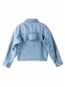 Annil Tween 女童服装牛仔夹克外套春秋款清新柔美趣味卡通兔子上衣 - 淺藍色 - 查看 6