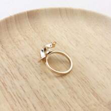 1pc Vintage Asymmetrical Concave Wave Round Plate Ring For Women, Minimalistic Design - Yellow Gold - View 2