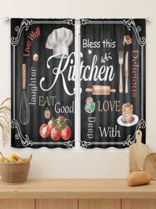 2入組農舍復古廚房窗簾,鄉村風格黑白有趣文字裝飾,無桿口袋,27.5英寸*39英寸 - 彩色 - 查看 5