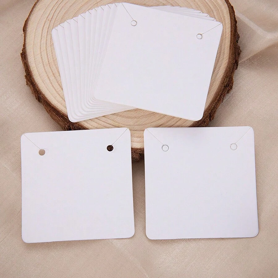 50pcs White Thick Square Display Cards For Jewelry, 5x5cm, Ideal For Handmade Necklaces, Bracelets, Earrings Packaging And Presentation - White - View 1