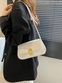 1pc Solid Color Shoulder Bag, Pu Leather Material With Adjustable Strap And Metal Buckle - White - View 2