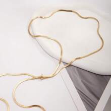 1 件長不銹鋼項鍊,帶多條毛衣鏈,適合女士日常佩戴 - 金黃色 - 查看 9