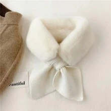 White Plush Bow Decoration Windproof Minimalist Vintage & Chic, Fashionable Collar For Winter - White - View 7