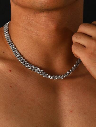 1pc Street Hip Hop Shiny Chain Necklace, Exaggerated Fashion Cuban Link