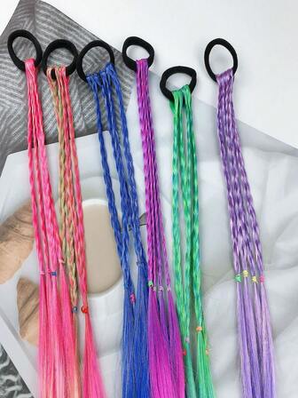 6入組童裝漸變色編織髮卡,適用於馬尾和頭帶發型